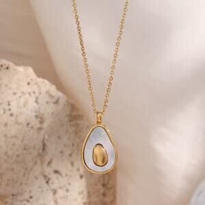 NWT 18K Yellow Gold Plated Stainless Steel Avocado Pendant Necklace